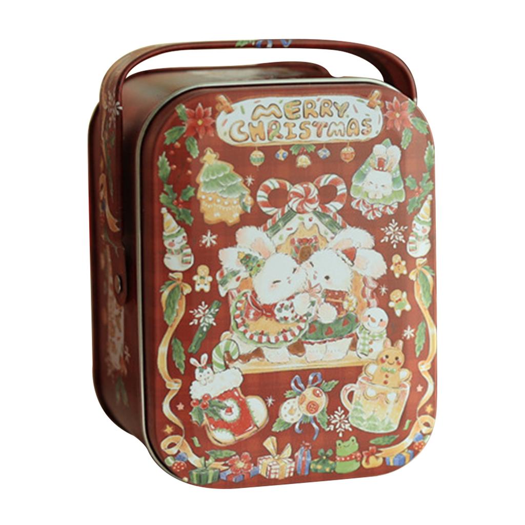 Metal Rabbits Candies Tin Box With Handle Portable Biscuits Storage Case Cartoon Pattern Candy Box For Present Wrapping Supplies