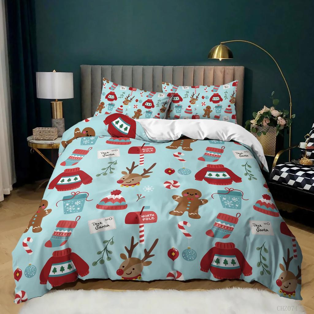 Christmas Soft Duvet Cover Carton Mery Chirstmas Santa Claus Elk Comfortable Quilt Cover Gren for Children Adult Peoples Holiday Gifts Bedrom Decor