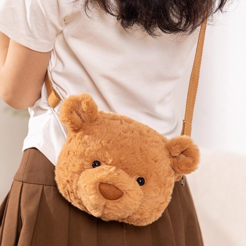 New Barcelona bear bag cute plush doll bear head bag doll backpack women's messenger bag