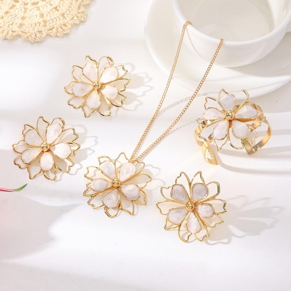 Double Layer 3D Lotus Flower Jewelry Set Hollow Out Flower Necklace Gifts Flower Jewelry Set Women