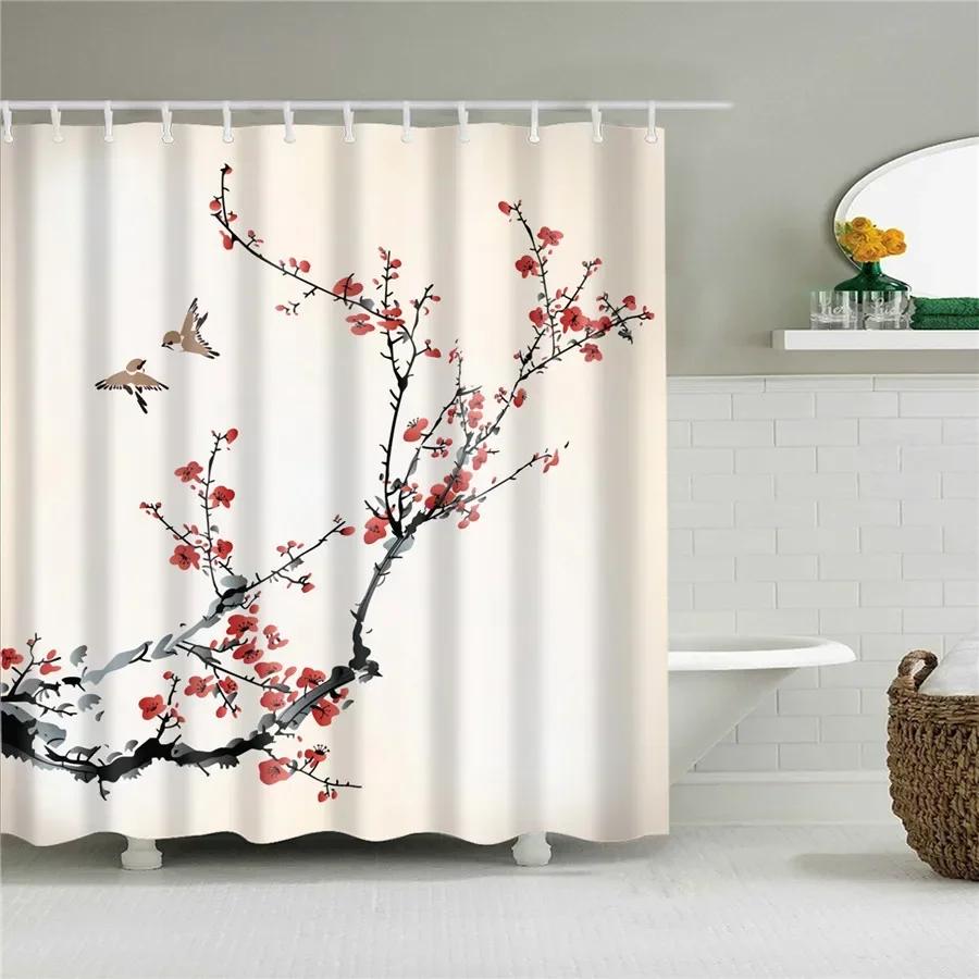 3D Flower Plum Blossom Lotus Lavender Rose Shower Curtains Bathroom Curtain Frabic Waterproof Polyester Bath Curtain with Hooks