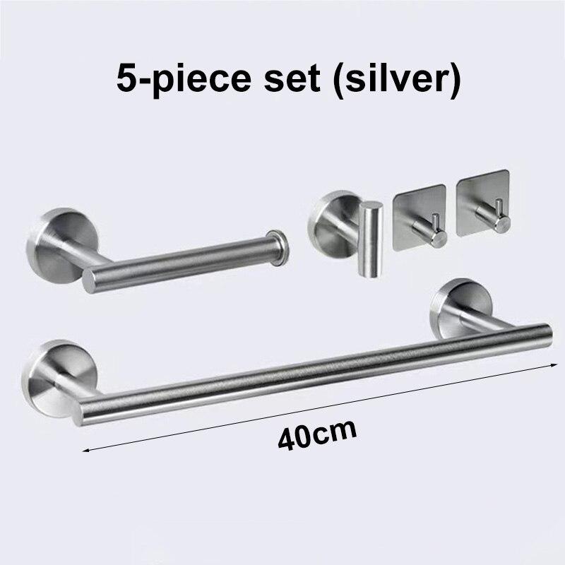 Silver Black Robe Hook Towel Rails Bar Rack Shelf Tissue Paper Holder Stainless Steel Bathroom Hardware Set Drill Accessories