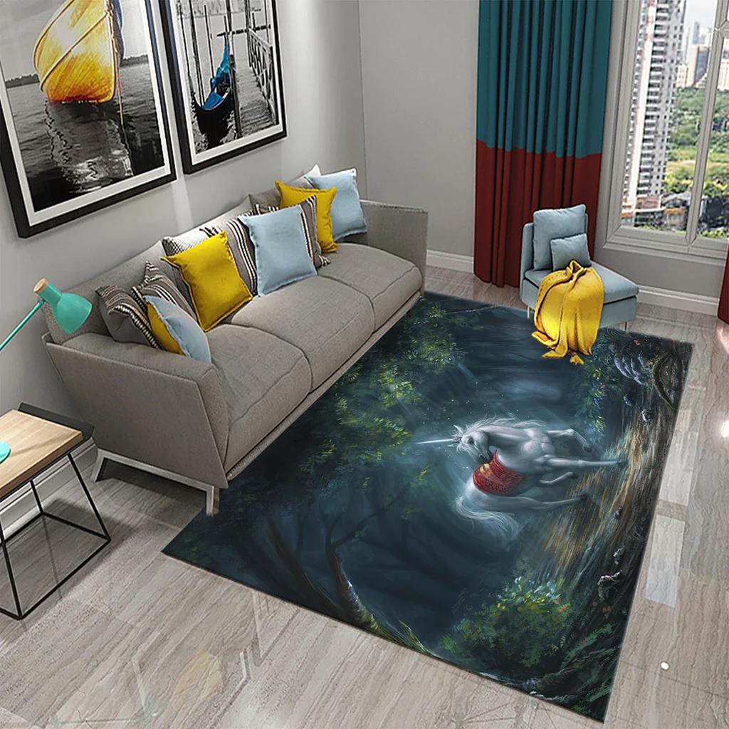 Kreskówkowy Tęczowy Uroczy Jednorożec Dywanik Dywan Salon Pokój Dziecięcy Dekoracja Zabawa Dzieci Raczkowanie Miękki Antypoślizgowy Mata Podłogowa Prezent