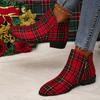 Christmas Style Chunky Low Heeled Ankle Boots - Women's Plaid Side Zipper Short Boots