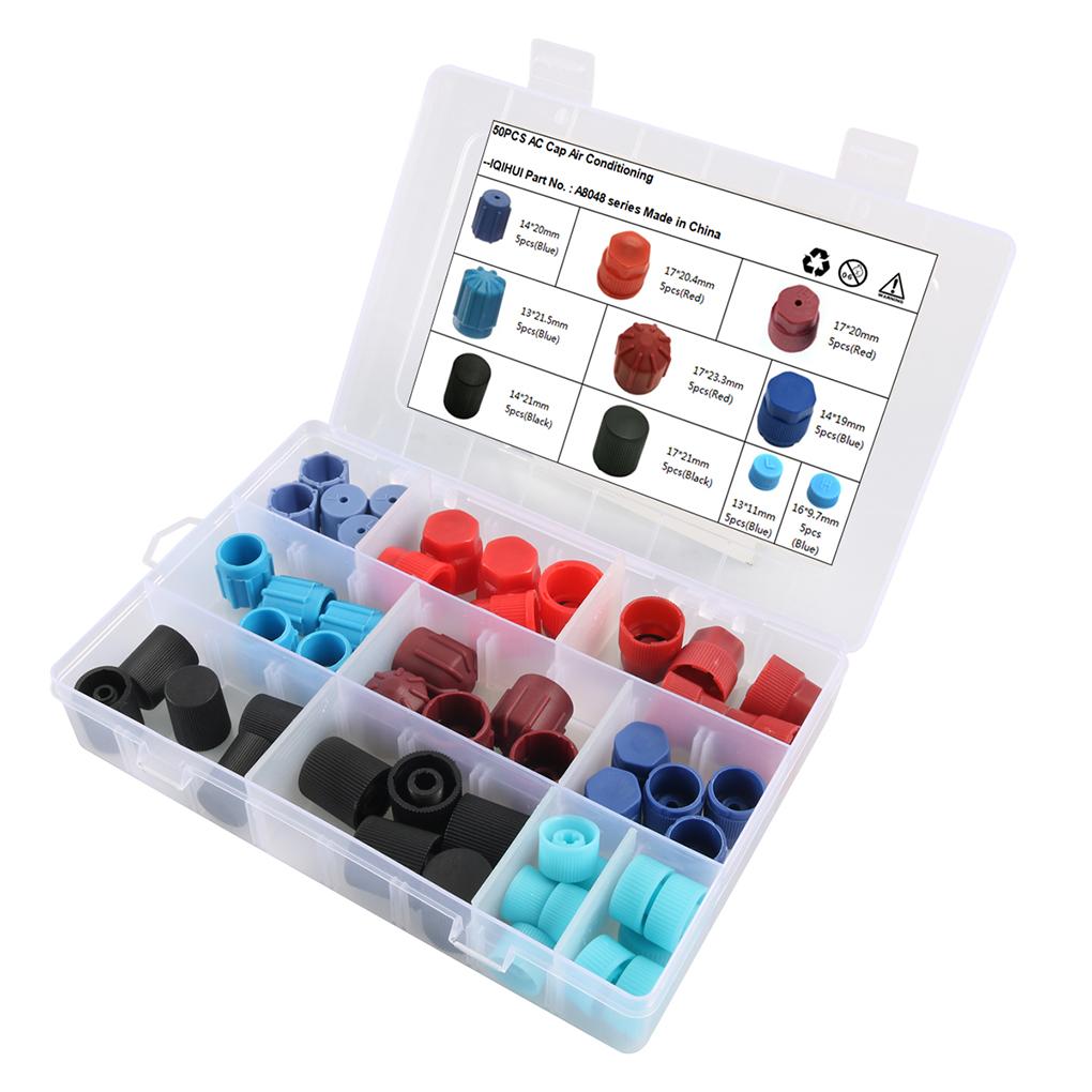 50Pcs Car AC Valve Core Cap Kit Air Conditioning System Seal Kit