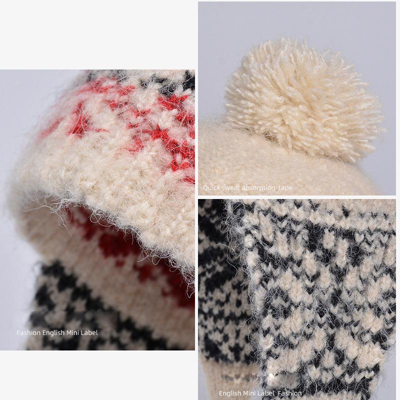 Zimowa czapka ochronna na uszy damska, odporna na zimno, ciepła czapka typu bomber, kolorowa, w paski, dzianinowa, wełniana czapka