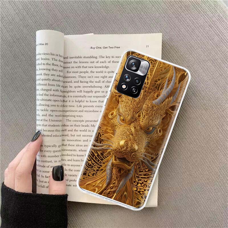 

Golden Holy Dragon Phone Case For Redmi Note 13 12 Pro Plus 14 15 Pro 5G 11 11T 11E 11S 10 Pro 10S 9 9S Cover Cell Clear TPU Cap Redmi Note 14S