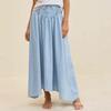 European and American Cross-border Splicing Denim Pleated Elastic Waist Casual Versatile Thin Denim Straps Women's Loose Skirt