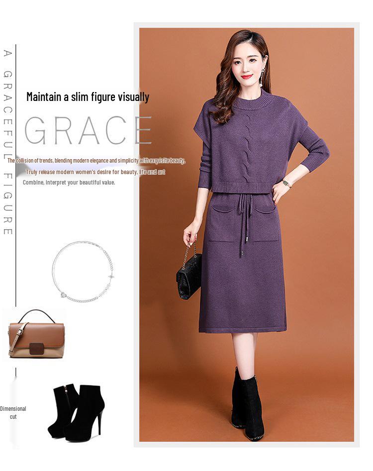 Women's High-End Wool Knitted Two-Piece Dress - 2025 Autumn Fashion
