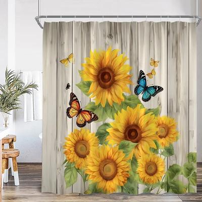 Tende da Doccia Girasole Rustico Giallo Floreale Pianta Arte Vintage Moderno Tessuto in Poliestere Decorazione Tenda Bagno Casa Con Ganci