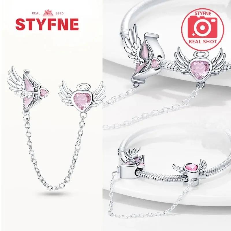 Real Silver 925 Star and Moon Flower Heart Safety Chain Wearable Jewelry Gift Bracelet DIY Beads for Women