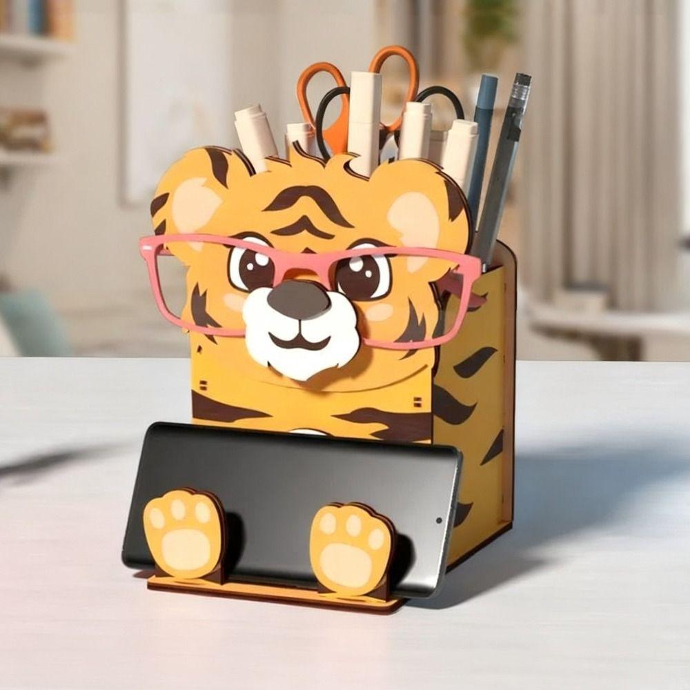 Wooden Material Spectacle Stand Hand Carved Pen Holder Rack Wooden Phone Display Stand Home Use
