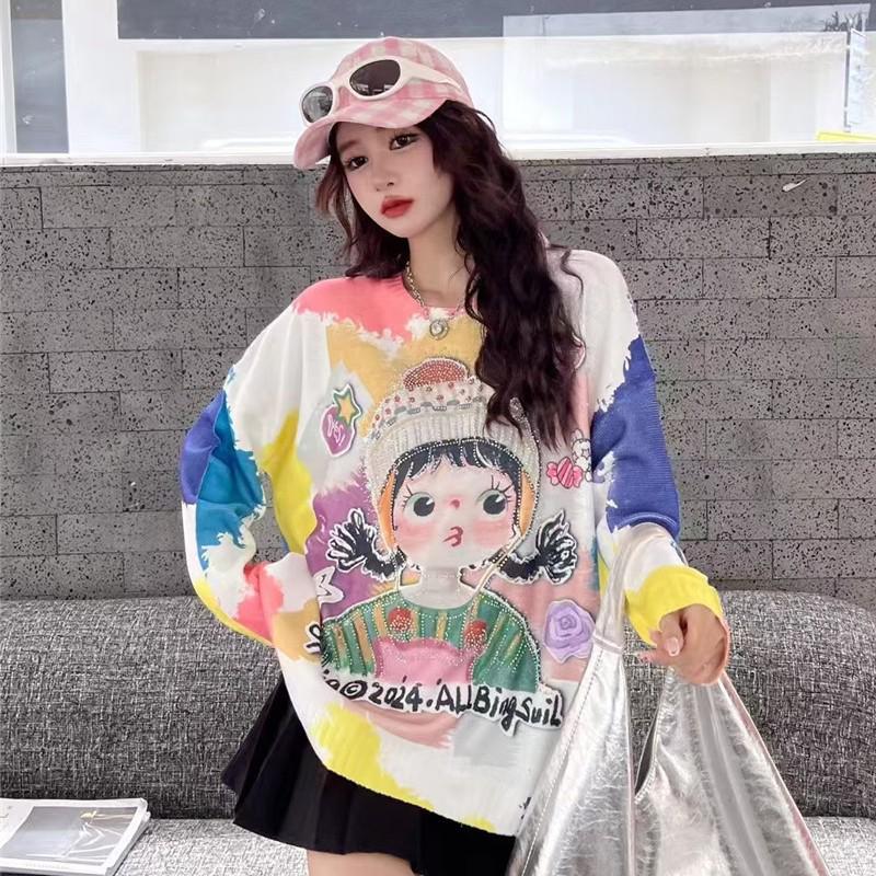 Women's Mink Velvet Camouflage Cartoon Sweater - Autumn/Winter 2025, Loose Fit, Age-Reducing, Heavy Industry Style.