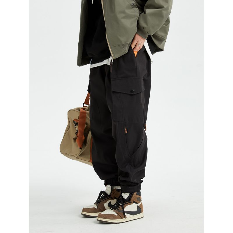 Men's Versatile Solid Color Thickened Jogger Pants, New Autumn Vintage Casual Multi-Pocket Cargo Pants, Trendy Brand