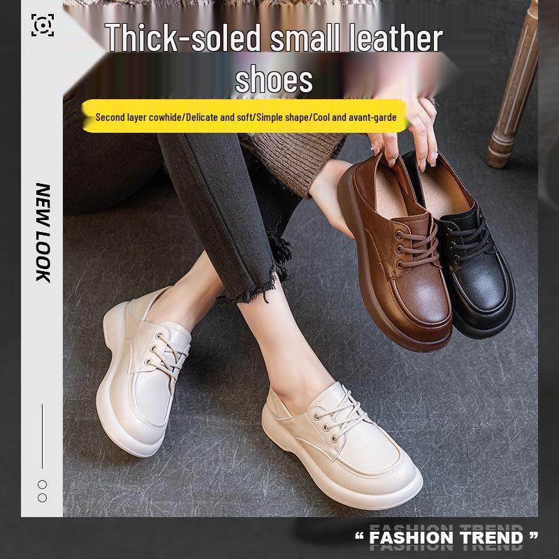 

2025 Women s Brown Retro Leather Loafers with Soft Thick Soles - British Style for Spring 35 темно-коричневого кольору