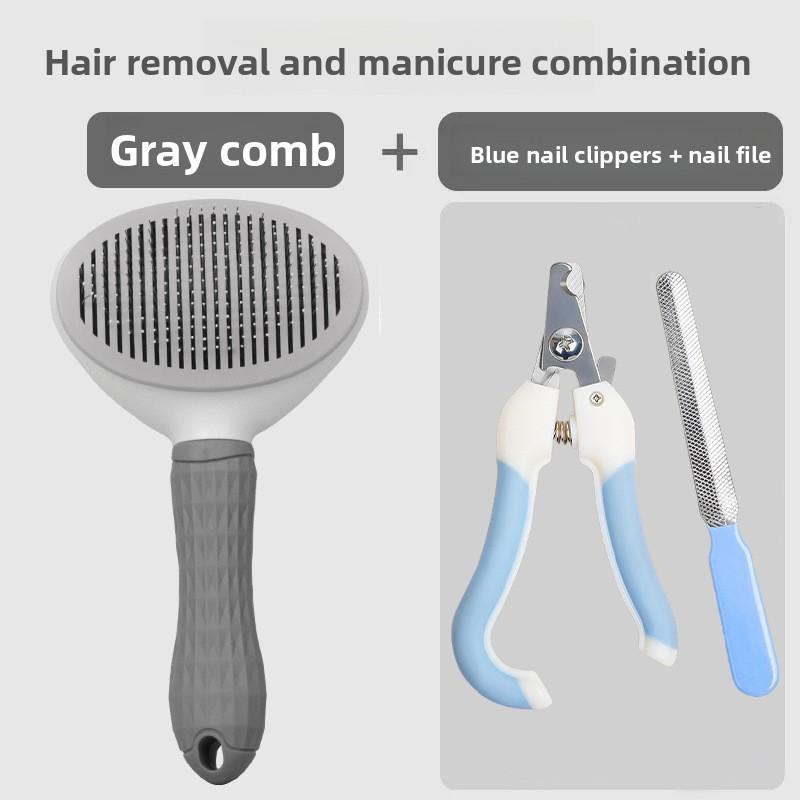 Tierkamm Reinigung, Katzenkamm Massage zur Entfernung loser Haare, Ein-Klick Haarentfernung, Edelstahl Nadel Katzenhaarkamm