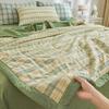 Plaid Print Washable Cotton Summer Cooling Quilt Lightweight Breathable Machine Washable for Student Dorms Single Double Beds Air Conditioner Rooms