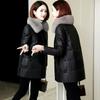 Haining Leather Jacket Women's Winter New Imitation Fox Fur Collar Leather Jacket Down Cotton-padded Jacket Women's Medium and Long Fur Jacket