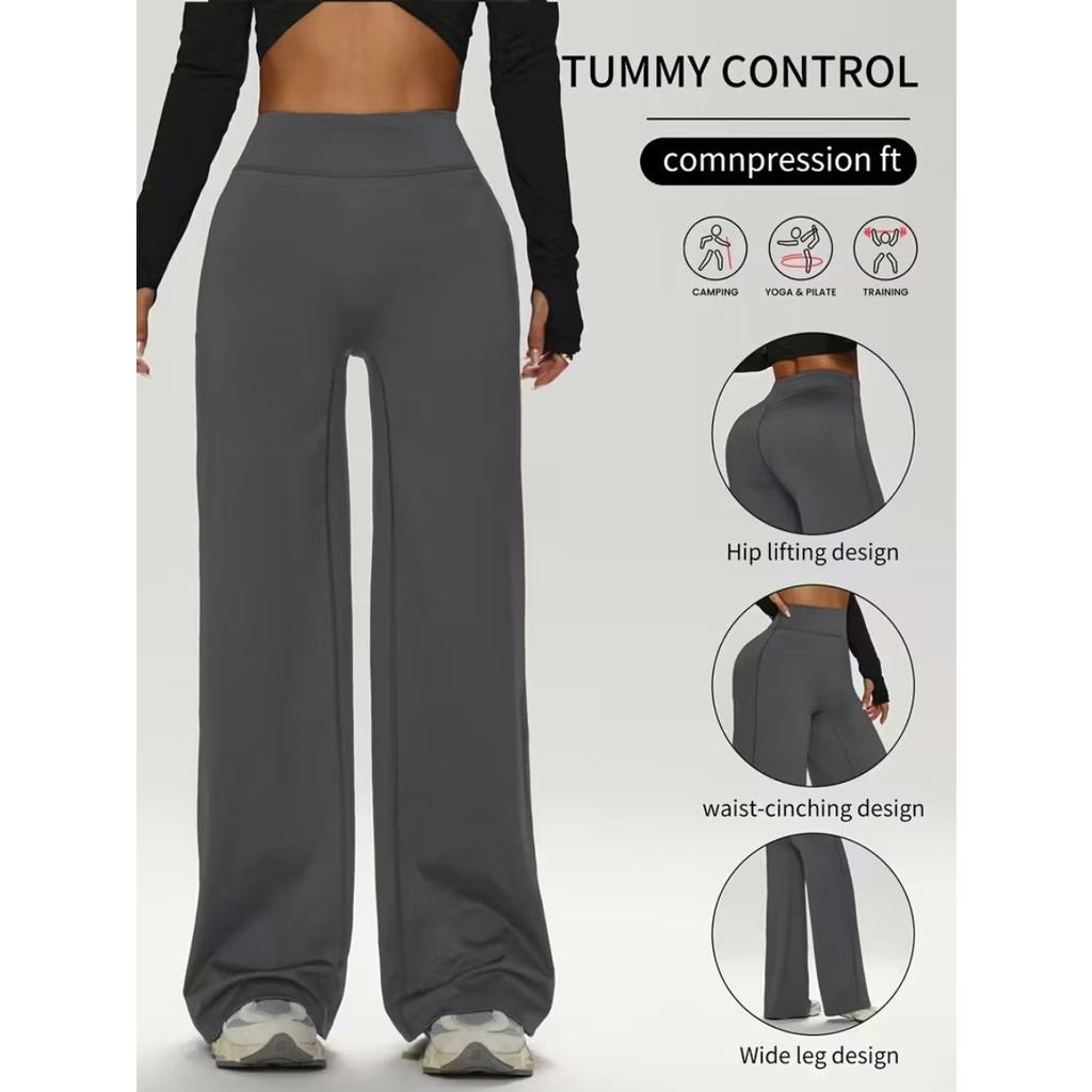 Ladies High-Waisted Wide-Leg Yoga Pants Solid Color Elastic Waistband Comfortable Fabric for Outdoor Fitness