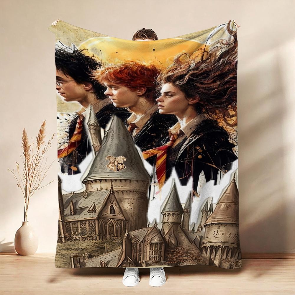 Hogwarts School Crest Flannel Blanket Comfortable Skinfriendly Fleece Blanket For Office Sofa Home Party Decor Memorial Gift