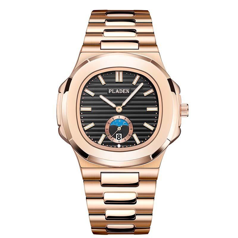 PLADEN Mens Quartz Watch Stainless Steel Waterproof Luminous Casual Sports Wristwatch