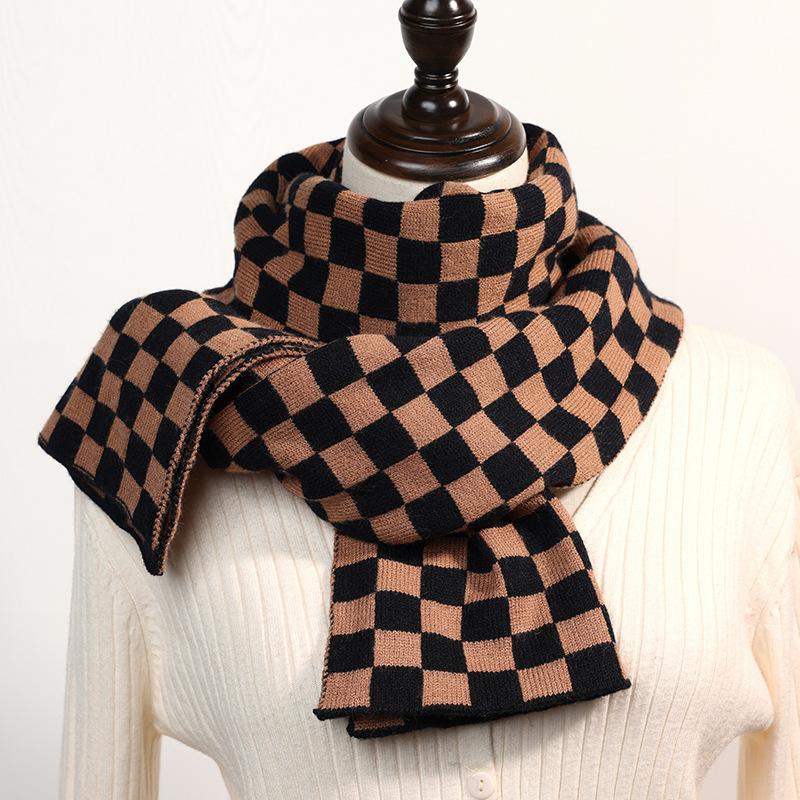 

Checkerboard Scarf New Warm Mid Length Printed Plaid Scarf Japanese and Korean Sweet Knitted Scarf for Women 30*170cm.