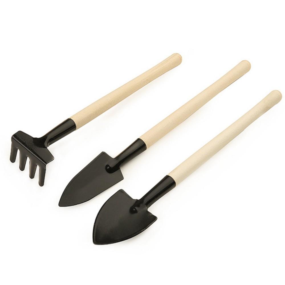 3pcs Gardening Tools Plant Shovel Rake Wood Handle Head Kids Iron+Wood