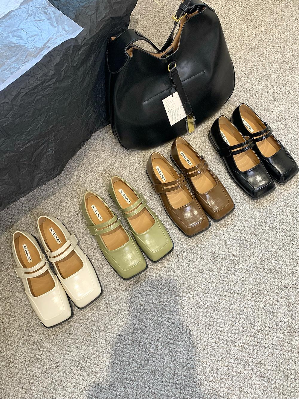 Мода Квадратный носок Женские лоферы Модные туфли на плоской подошве Низкий каблук Черный — фото 3