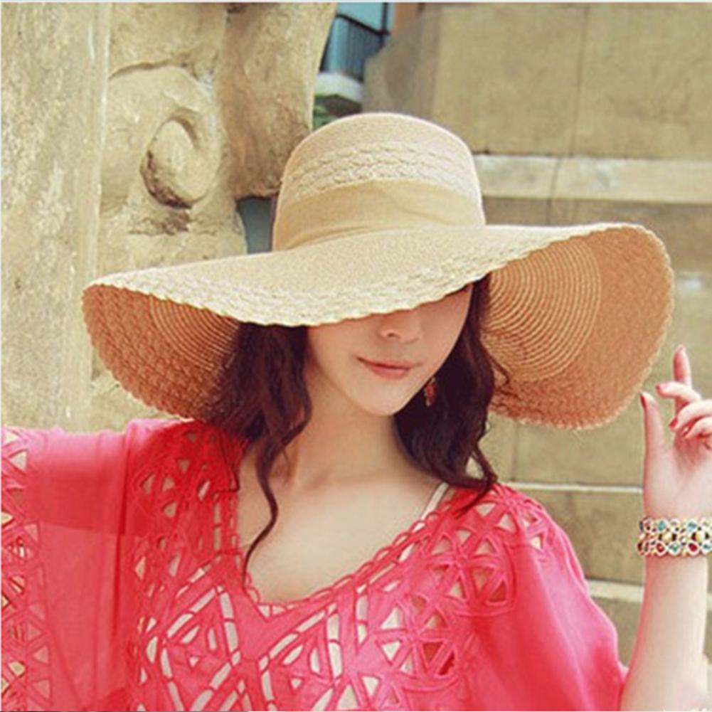 Women Straw Hat Wide Big Brim Folding Sun Caps Sun Visor Breathable Floppy Hat For Beach Travel