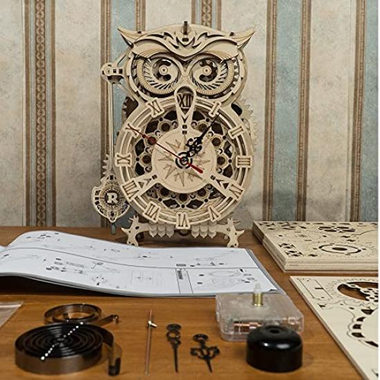Tsukurun Moving 3D Wood Puzzle Series Owl with Japanese Instructions Desu® (LK503 Clock)