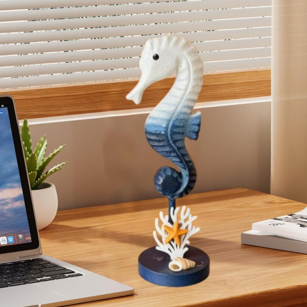 Sea Horse Figurine Seahorse Statue Beach Decoration Wooden for Cafe Hotel Home