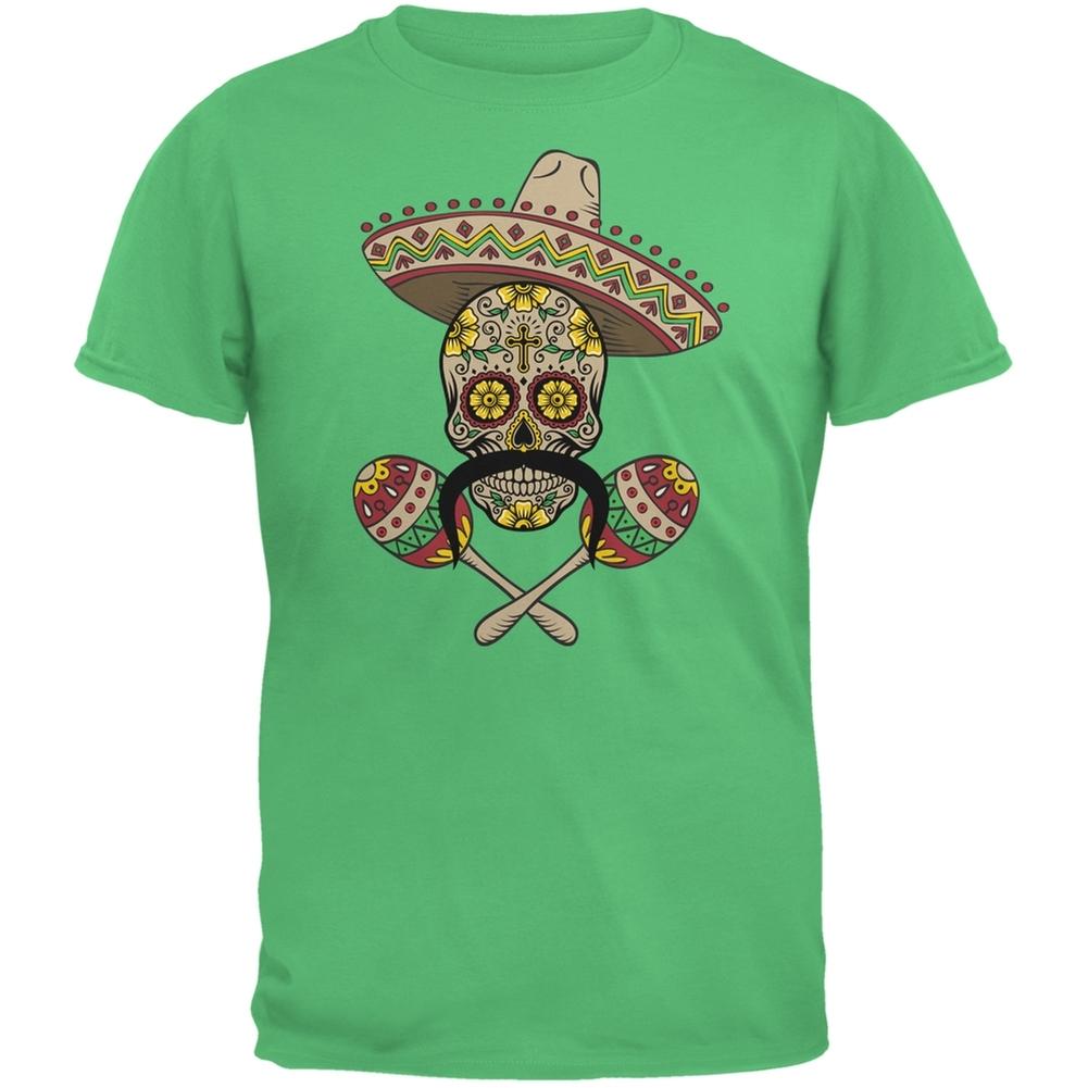 Cinco de Mayo - Sombrero Skull Maracas Crossbones Irish Green Adult T-Shirt S