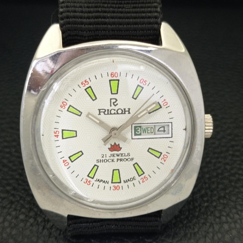 JAPAN VINTAGE RICOH R31 AUTOMATIC MENS WHITE COLOR DIAL WATCH A701929-5 R207-a701929