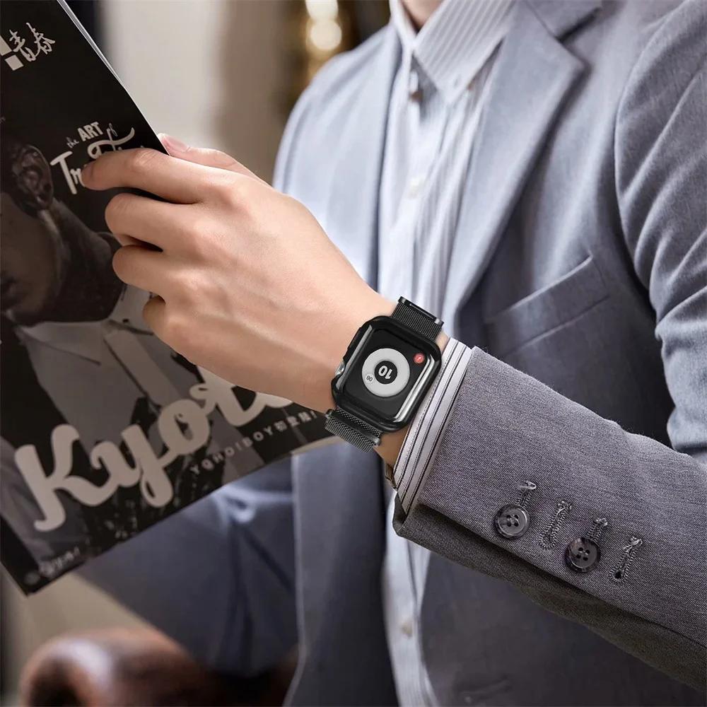 Case+Metal Milanese bands For Apple Watch Band 44mm 38mm-42mm-40mm Magnetic Loop iwatch Series 9 8 7 6 5 4 3 SE 45mm 41mm Strap