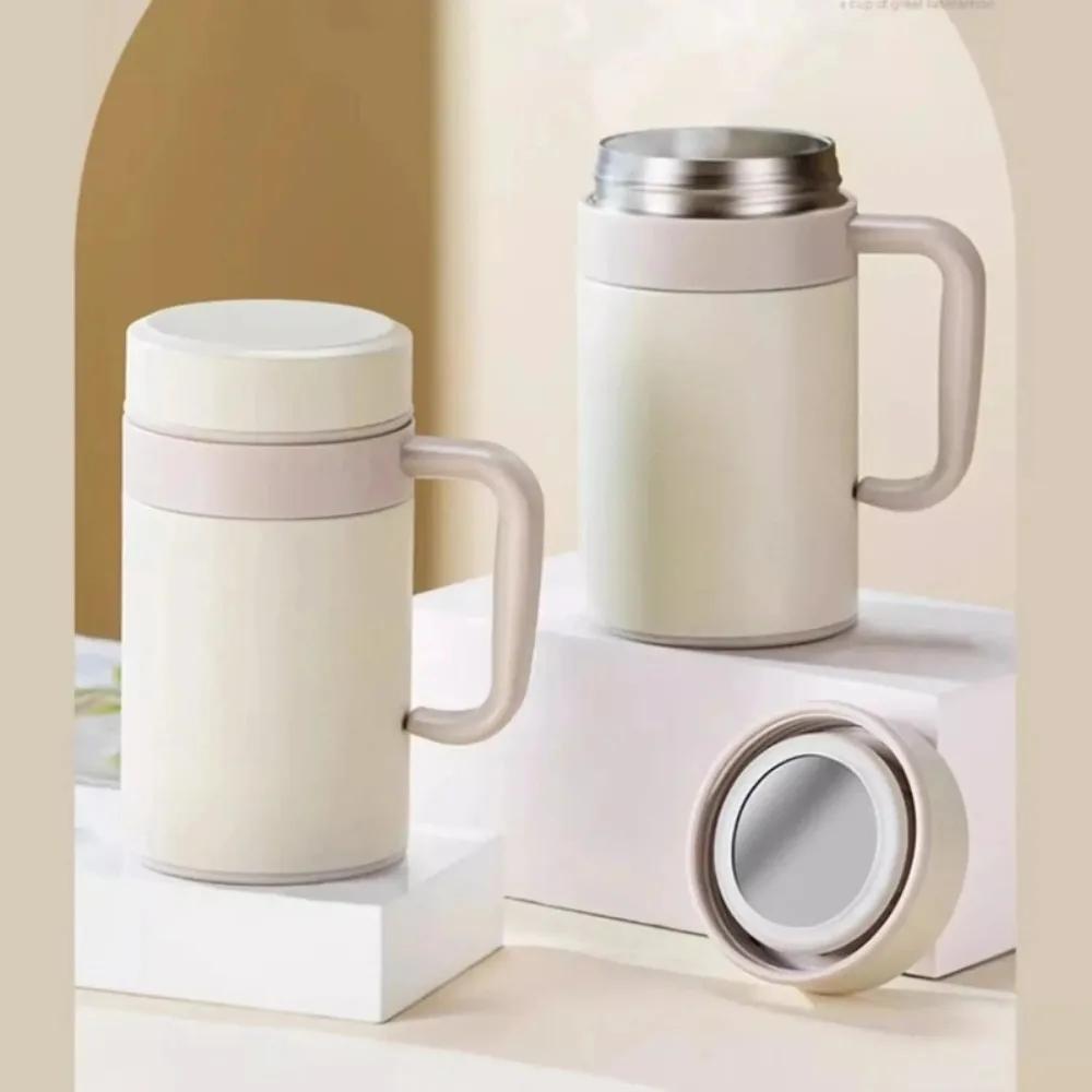 Classic Stainless Steel Thermos Cup Tea Water Separation Cup Home Portable With Handle Seal Against Leakage Vacuum Bottle