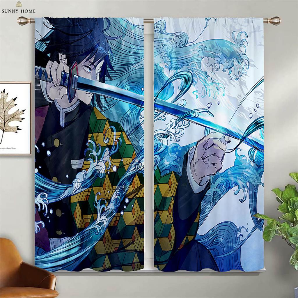 Cartoon Anime Printed Curtains Suitable For Children's Room Dormitory Study Window Decoration Curtains Home Decoration 2 Pieces