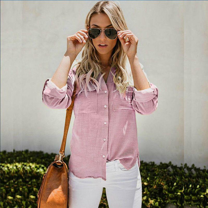 Women's Long Sleeve Tops Stylish Button Down Casual Blouse Shirt T-shirt For All Seasons