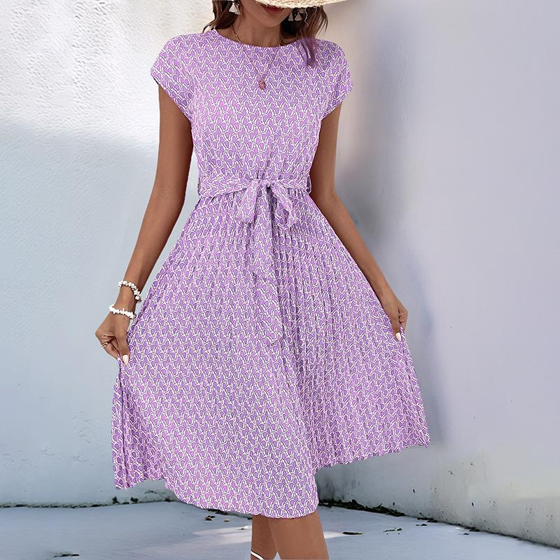 European and American Summer New Hot-selling Leisure Seaside Vacation Geometric Printing Pleated Dress