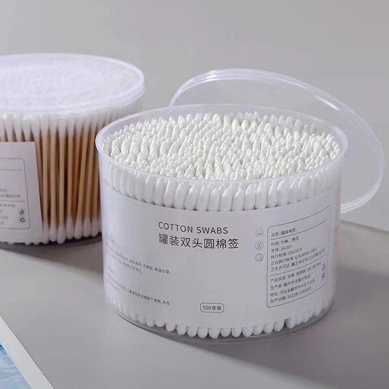 500Pcs/set Disposable Cotton Swab Box with Double End Round Head for Makeup and Makeup Removal Daily Cleaning Pet Care Multi-purpose