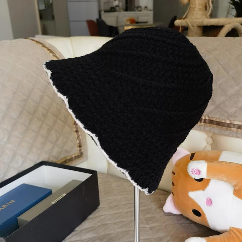 New Winter Hat Ins Wind Japanese Bucket Hats Korean Version Cute Knitted Hats Wool Bucket Hat For Women Mother Mum Gift