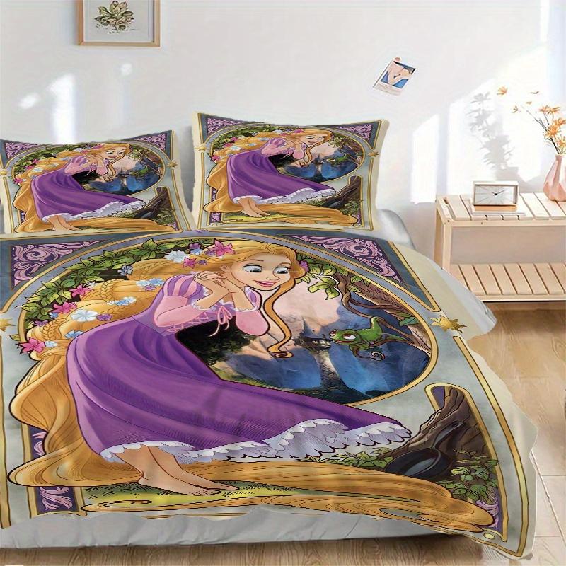 

3pcs Tangled Rapunzel & Pascal Disney Princess Printed Quilt Set - Includes 1 Quilt Cover and 2 Pillowcases, Machine Washable - Suitable for All 135x200cm