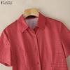 ZANZEA Women Casual Turn Down Collar Short Sleeve Grid Print Blouse