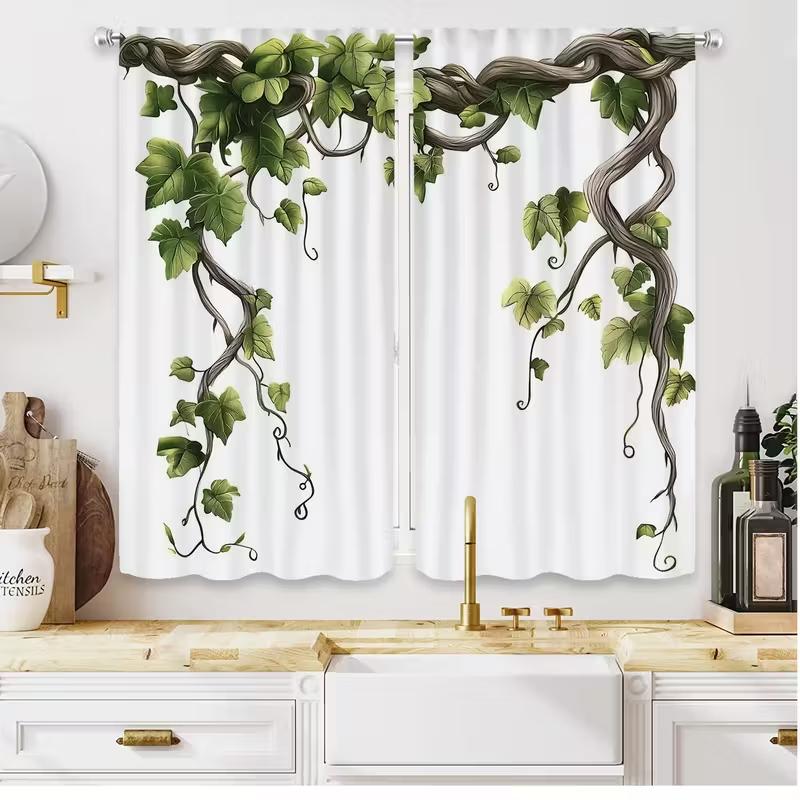 2pcs Green Vine Curtains   Privacy Light Filtering Polyester   Modern Botanical Home Decor for Living Room Bedroom Patio