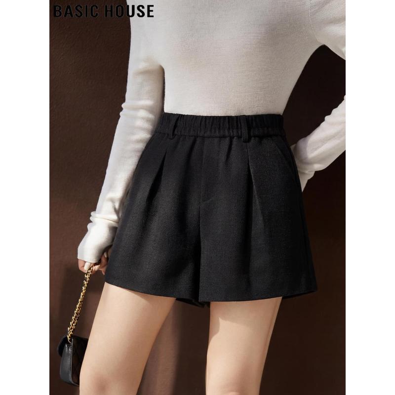 Basic House Women s Wool Blend High-Waist A-Line Shorts L