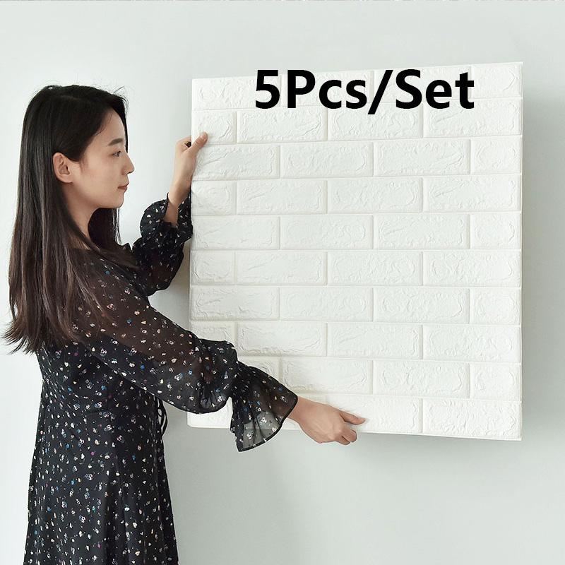 3D Soft Foam Brick Wallpaper Sticker Roll DIY Self Adhesive Living Room Home Kitchen Bathroom Decorative Wall Paper White Blue