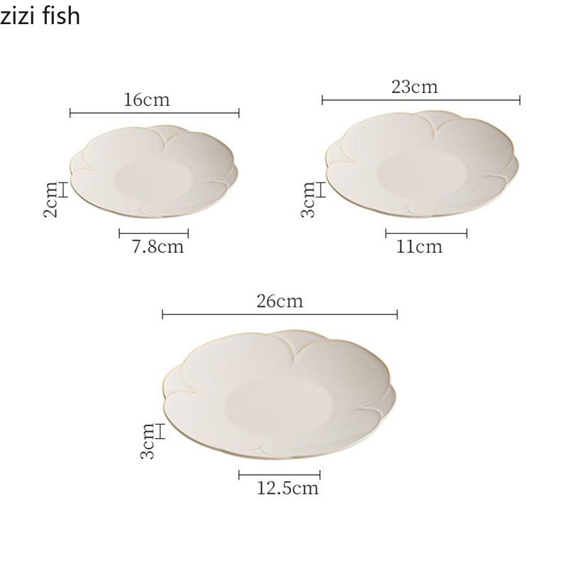 Creative Beige Petal Edge Ceramic Flat Plate Restaurant Irregular Steak Plate Dessert Plate Sushi Plates Specialty Tableware