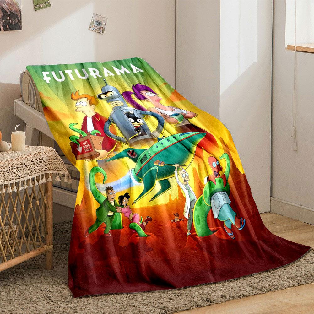 A Colorful Sci-fi Scene Featuring Characters, a Spaceship, and Tentacles. for All Seasons Blanket Lunch Break Throw Gift