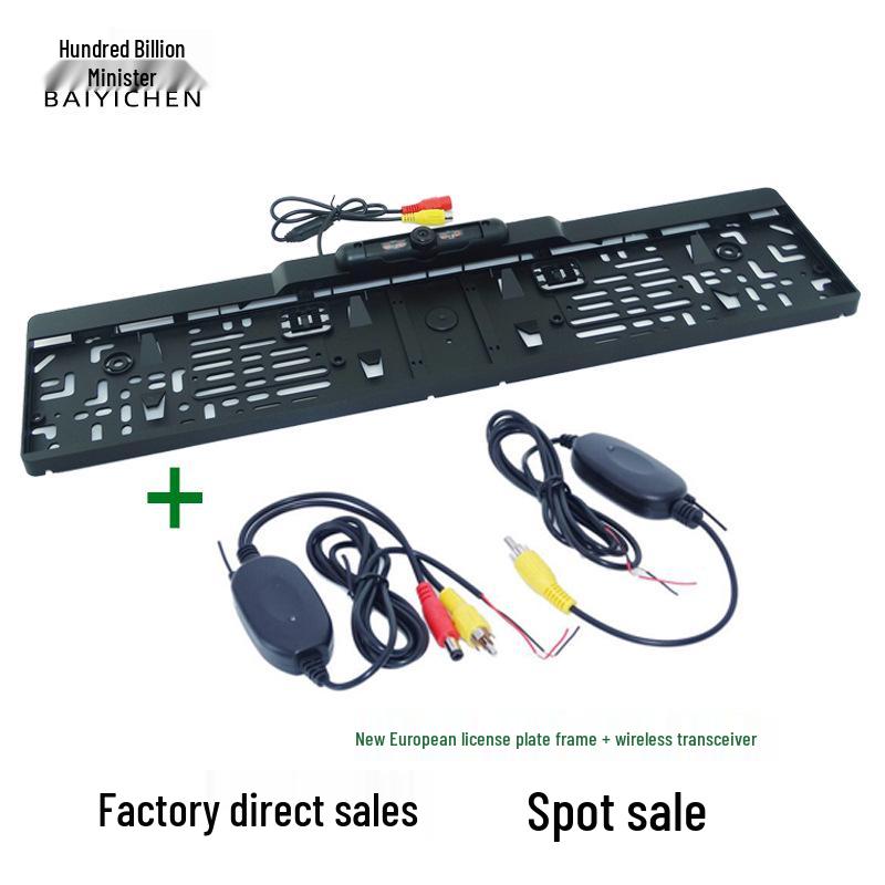 European License Plate Frame with 4 Infrared Cameras & Wireless Backup Car Rear View Transceiver