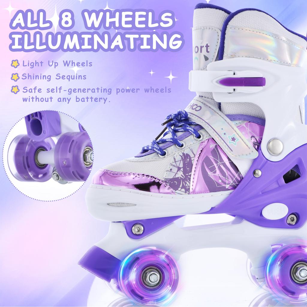Rollschuhe für Mädchen und Jungen für Kinder, 4 Größen, verstellbar, mit Beleuchtung