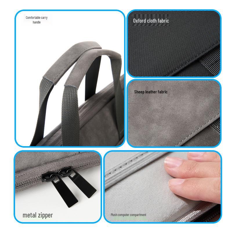 13"–16" Light Grey PU Sheepskin Laptop Bag: Delicate Touch, Splash-Proof, Shockproof.